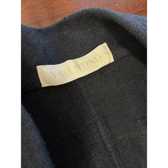 Valentino Spa Silk Cropped Blazer Size 12 Blue Woven Designer Tailored Twee - Picture 3 of 11